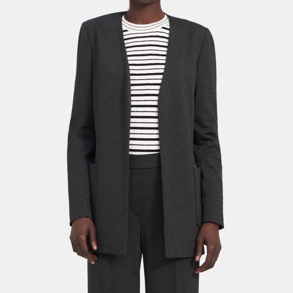 Theory Open-Front Gray Blazer in Stretch Knit
Size 0